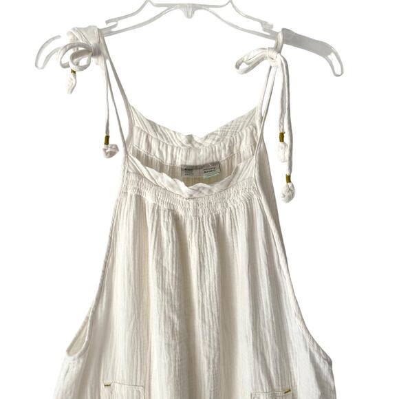 Saturday Sunday By Anthropologie Cream Gauzy Overalls Tie Shoulder size medium - Picture 3 of 10